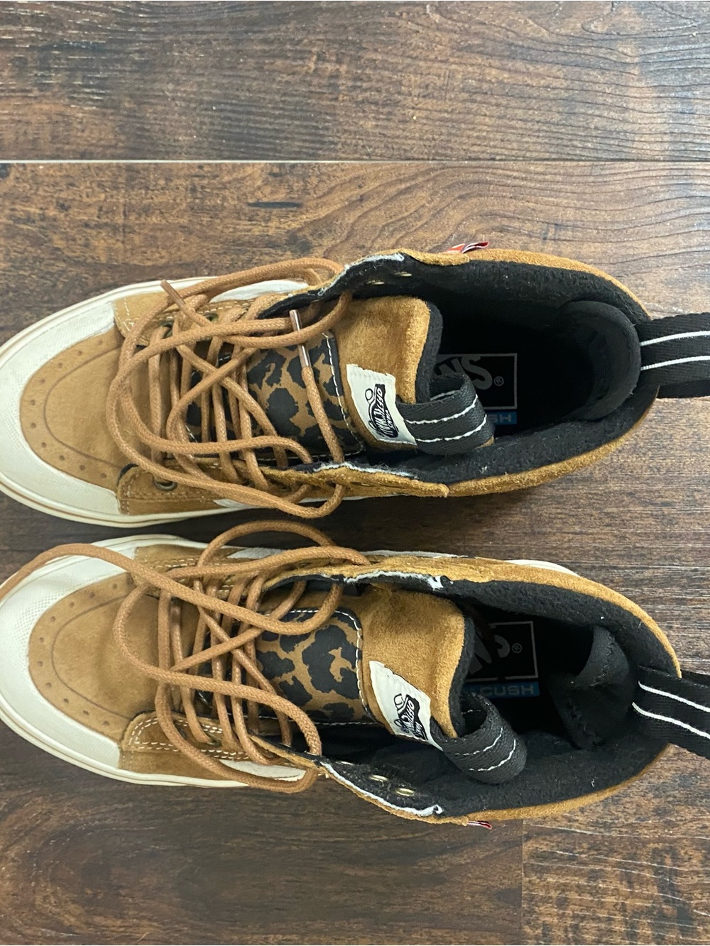 Vans Brown Suede High-Top Sneakers with Leopard Accent